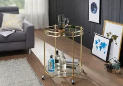 FineBuy Servierwagen Gold Ø 57cm Beistelltisch Teewagen Rollen Küchenwagen