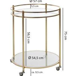 FineBuy Servierwagen Gold Ø 57cm Beistelltisch Teewagen Rollen Küchenwagen