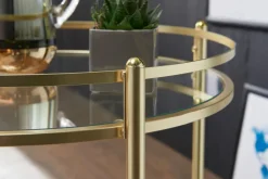 FineBuy Servierwagen Gold Ø 57cm Beistelltisch Teewagen Rollen Küchenwagen