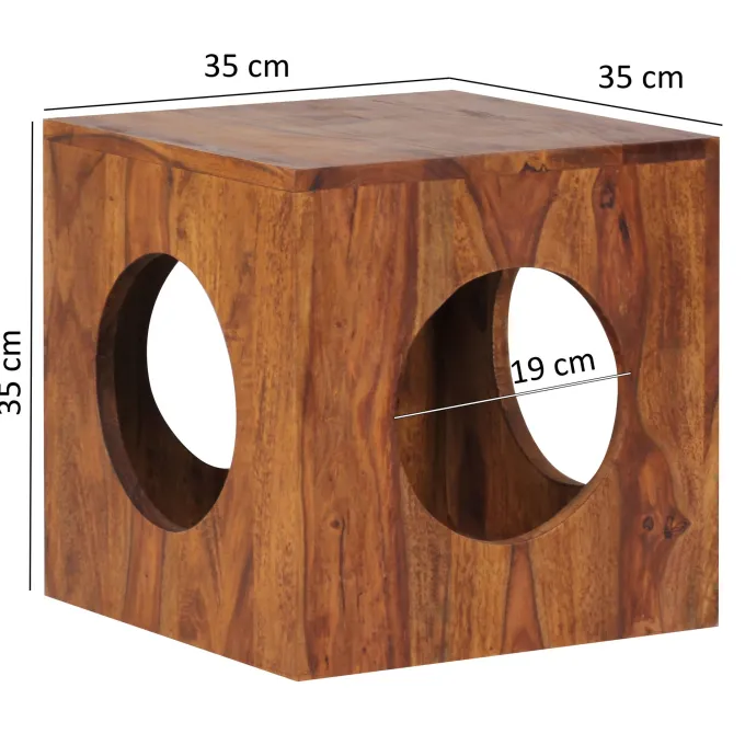 FineBuy Sheesham Beistelltisch 35x35x35 cm Cube Holztisch Tisch mit Stauraum