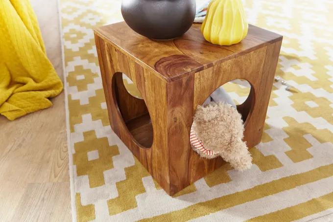 FineBuy Sheesham Beistelltisch 35x35x35 cm Cube Holztisch Tisch mit Stauraum