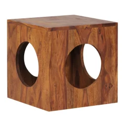 FineBuy Sheesham Beistelltisch 35x35x35 cm Cube Holztisch Tisch mit Stauraum