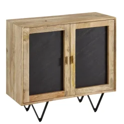 FineBuy Sideboard 80x75x35cm Holz Massiv Stein Kommode Anrichte mit Türen Modern