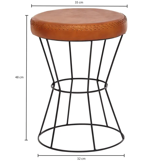 FineBuy Sitzhocker Braun 35x48 cm Lederhocker Modern Echtleder Hocker Rund