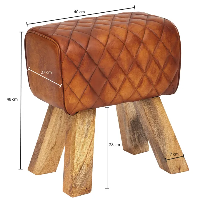 FineBuy Sitzhocker Echtleder 40x48x27 cm Fußhocker Lederhocker Massivholz Braun