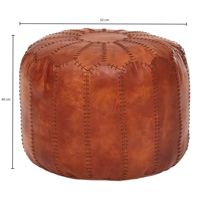 FineBuy Sitzhocker Echtleder 52x40x52cm Pouf Polsterhocker Rund Hocker Orient
