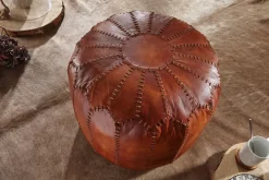 FineBuy Sitzhocker Echtleder 52x40x52cm Pouf Polsterhocker Rund Hocker Orient