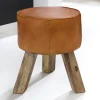 FineBuy Sitzhocker FB45553 Holz 37x45x37 cm Modern Design Hocker mit Leder
