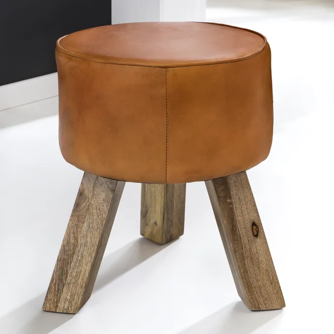 FineBuy Sitzhocker FB45553 Holz 37x45x37 cm Modern Design Hocker mit Leder