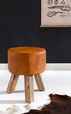 FineBuy Sitzhocker FB45553 Holz 37x45x37 cm Modern Design Hocker mit Leder