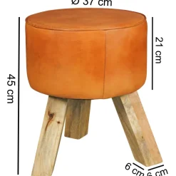 FineBuy Sitzhocker FB45553 Holz 37x45x37 cm Modern Design Hocker mit Leder
