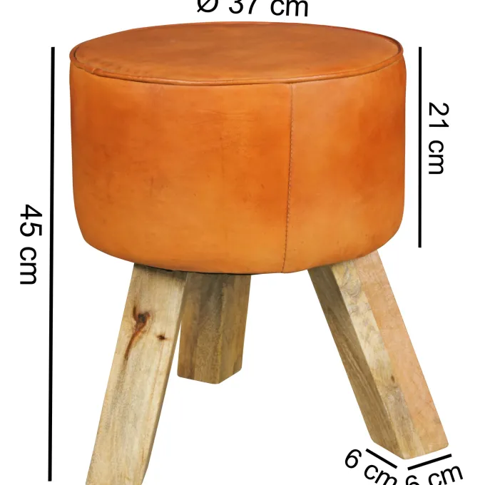 FineBuy Sitzhocker FB45553 Holz 37x45x37 cm Modern Design Hocker mit Leder