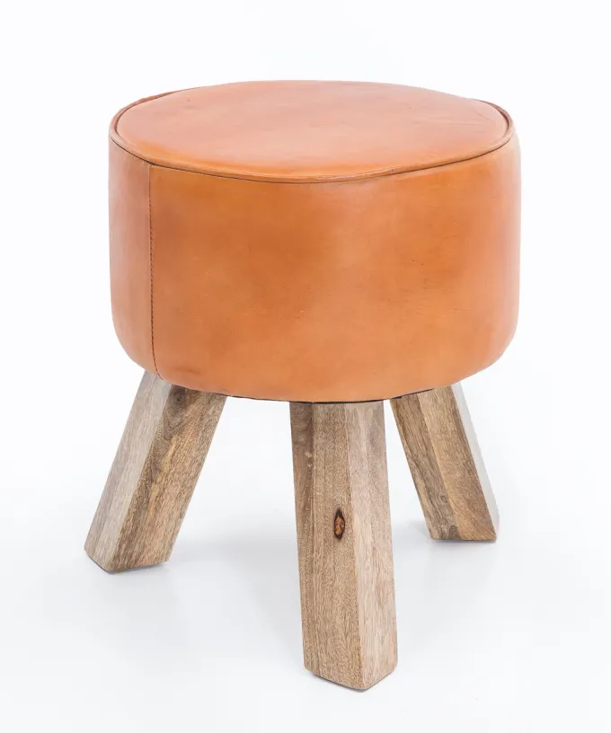 FineBuy Sitzhocker FB45553 Holz 37x45x37 cm Modern Design Hocker mit Leder
