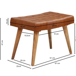 FineBuy Sitzhocker 67x47x39 cm Massivholz Lederhocker Fußhocker Leder Hocker