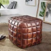 FineBuy Sitzwürfel Leder Ottomane Sitzhocker Hocker braun Polsterhocker