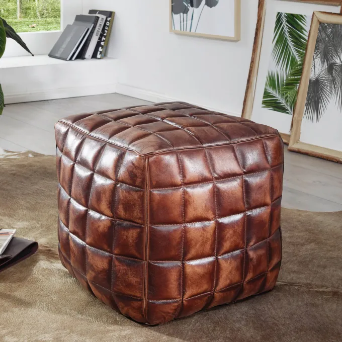 FineBuy Sitzwürfel Leder Ottomane Sitzhocker Hocker braun Polsterhocker