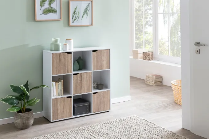 FineBuy Standregal MASSA Bücherregal mit 9 Fächern Sideboard Würfelregal Kommode