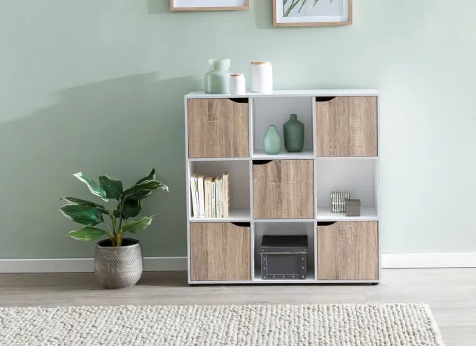 FineBuy Standregal MASSA Bücherregal mit 9 Fächern Sideboard Würfelregal Kommode
