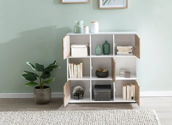 FineBuy Standregal MASSA Bücherregal mit 9 Fächern Sideboard Würfelregal Kommode