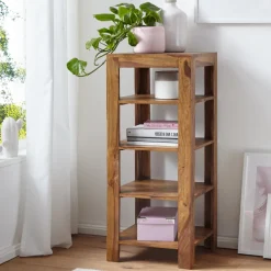 FineBuy Standregal 44x105x44 cm Sheesham Bücherregal Holz Regal Braun Massiv