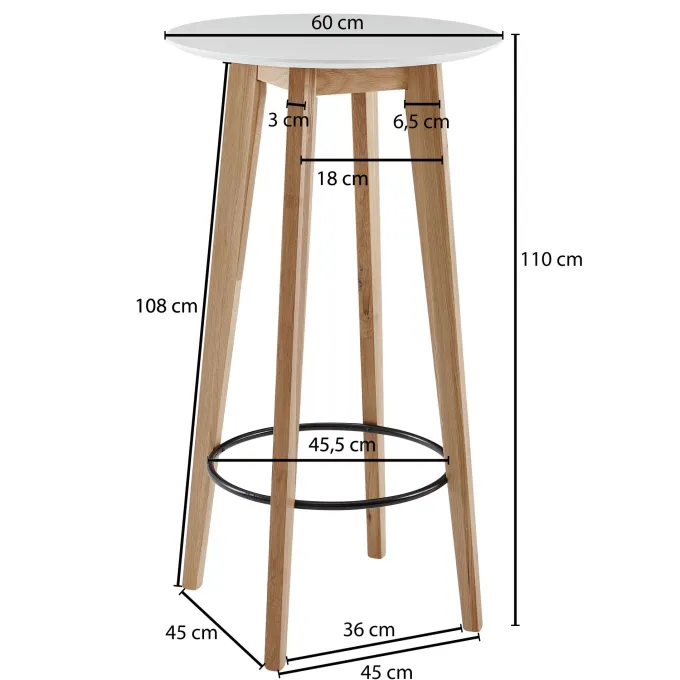 FineBuy Stehtisch 60x110x60cm Weiß Bartisch Skandinavisch Eiche Tisch Partytisch