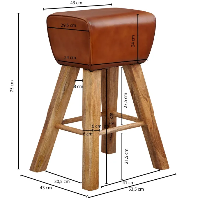 FineBuy Turnbock Barhocker 75 cm Massivholz Barstuhl Leder Tresenstuhl Hocker