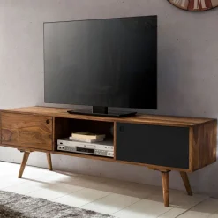 FineBuy TV Lowboard 140 cm REPA Massiv Holz Sheesham HiFi Regal Retro