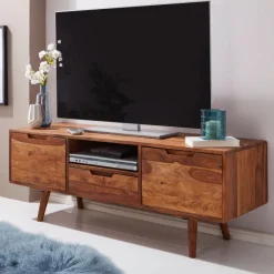 FineBuy TV Lowboard Holz Fernsehkommode Massiv Landhaus Fernsehschrank TV Bank