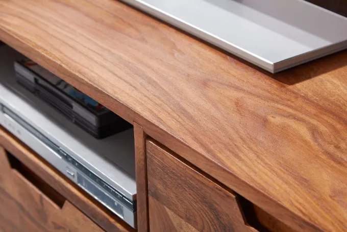 FineBuy TV Lowboard Holz Fernsehkommode Massiv Landhaus Fernsehschrank TV Bank