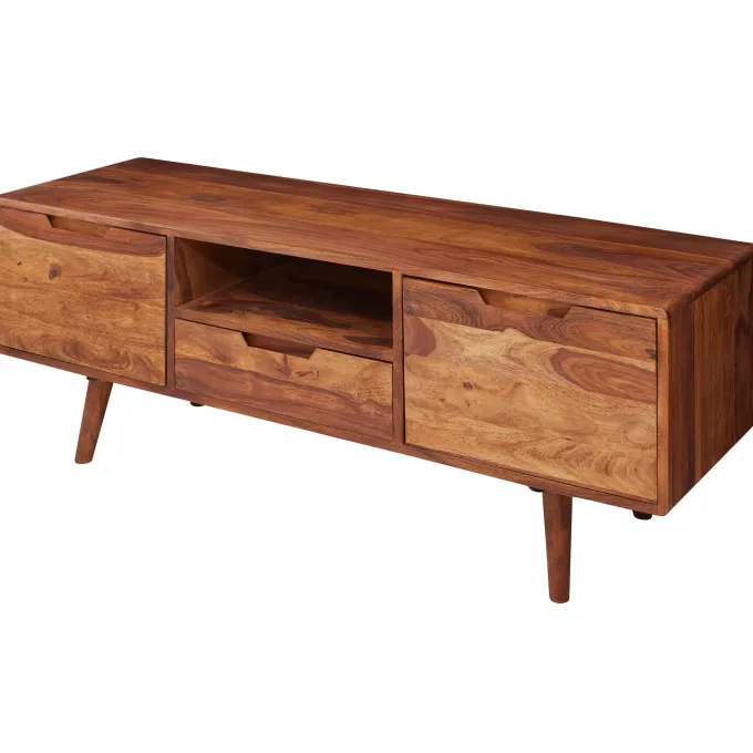 FineBuy TV Lowboard Holz Fernsehkommode Massiv Landhaus Fernsehschrank TV Bank
