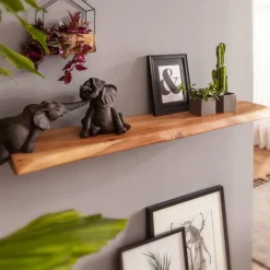 FineBuy Wandregal Baumkante Akazie Holz Design Schweberegal Regal Massiv Natur