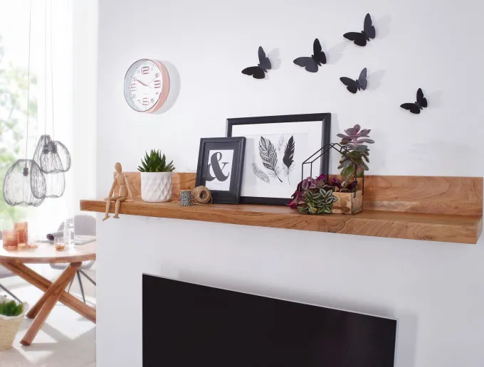 FineBuy Wandregal Massivholz Akazie Holzregal Landhausstil Wandboard Hängeregal