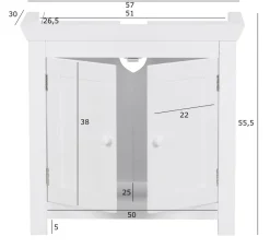 FineBuy Waschbeckenunterschrank Unterschrank Weiß 57 cm Badschrank