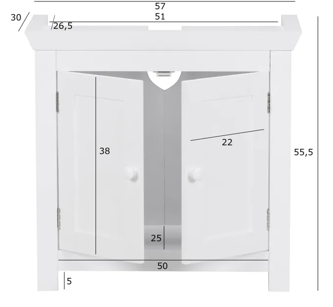 FineBuy Waschbeckenunterschrank Unterschrank Weiß 57 cm Badschrank