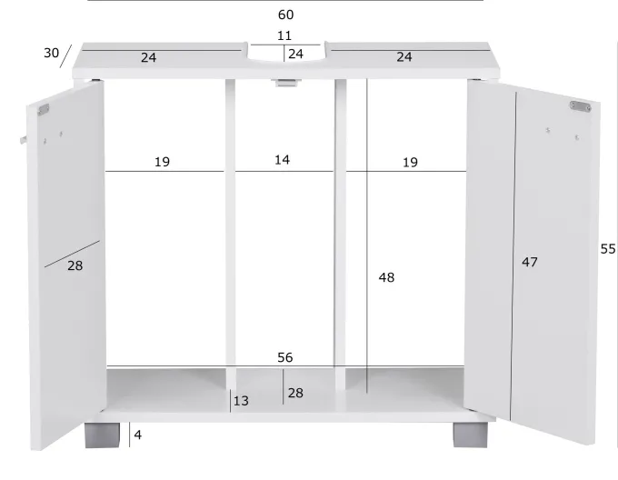 FineBuy Waschbeckenunterschrank FB37117 Waschtischunterschrank Badschrank 60cm