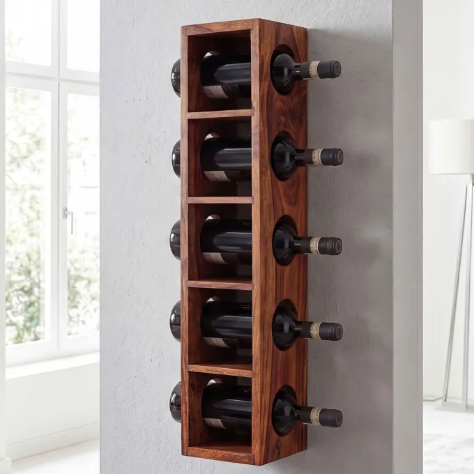 FineBuy Weinregal Massiv-Holz Regal Wandmontage für 5 Flaschen 70 cm Holzregal