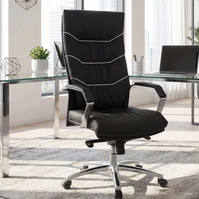 FineBuy XXL Chefsessel Echtleder schwarz Bürostuhl Drehstuhl Schreibtischstuhl