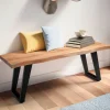 Garderobenbank FineBuy Sitzbank Akazie Massivholz 120 cm Baumkante Flurbank