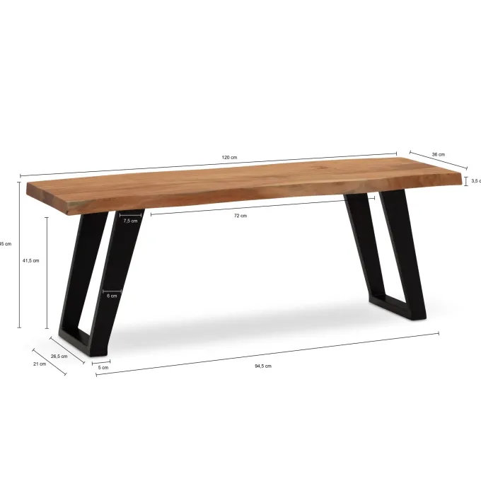 Garderobenbank FineBuy Sitzbank Akazie Massivholz 120 cm Baumkante Flurbank