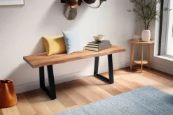 Garderobenbank FineBuy Sitzbank Akazie Massivholz 120 cm Baumkante Flurbank