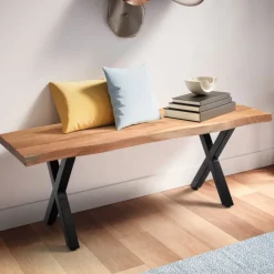 Garderobenbank FineBuy Sitzbank Akazie Massivholz 120 cm Baumkante Flurbank