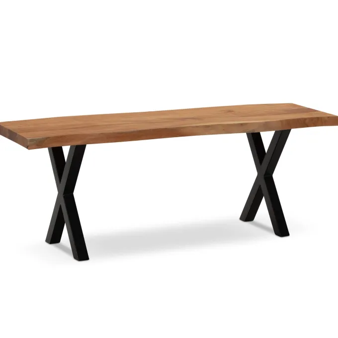 Garderobenbank FineBuy Sitzbank Akazie Massivholz 120 cm Baumkante Flurbank