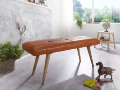 Gepolsterte Sitzbank 120cm Echtleder Braun Polsterbank Garderobenbank Flurbank