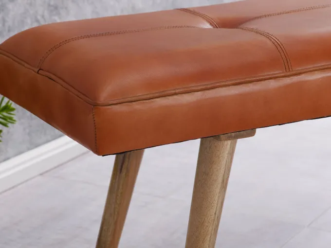 Gepolsterte Sitzbank 120cm Echtleder Braun Polsterbank Garderobenbank Flurbank