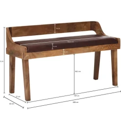 Gepolsterte Sitzbank mit Lehne 108cm Massivholz Echtleder Bank Garderobenbank