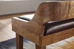 Gepolsterte Sitzbank mit Lehne 108cm Massivholz Echtleder Bank Garderobenbank