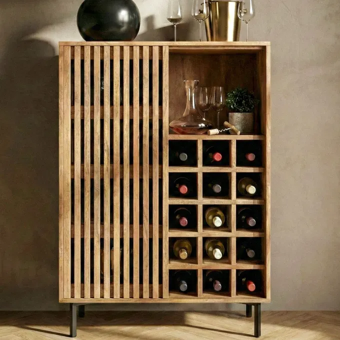 Hausbar Mango Massivholz 123cm Barschrank Spirituosenschrank Weinschrank Weinbar