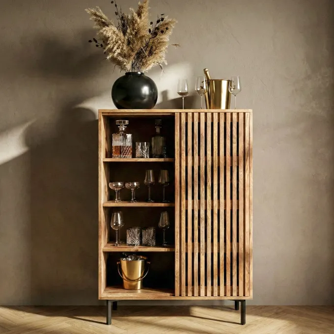 Hausbar Mango Massivholz 123cm Barschrank Spirituosenschrank Weinschrank Weinbar