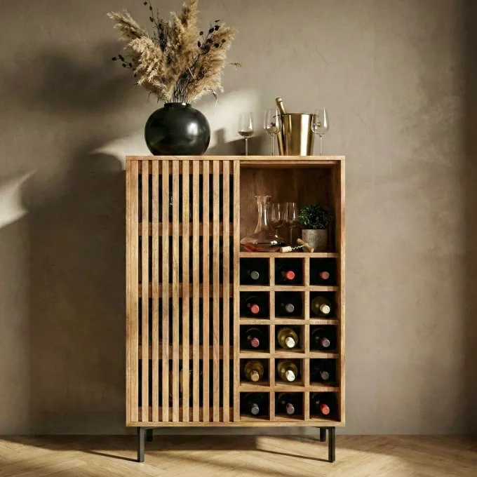 Hausbar Mango Massivholz 123cm Barschrank Spirituosenschrank Weinschrank Weinbar