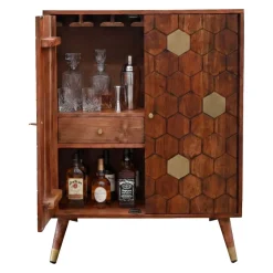 Hausbar Massivholz 75cm Barschrank Weinschrank Waben Muster Bar Möbel Handmade